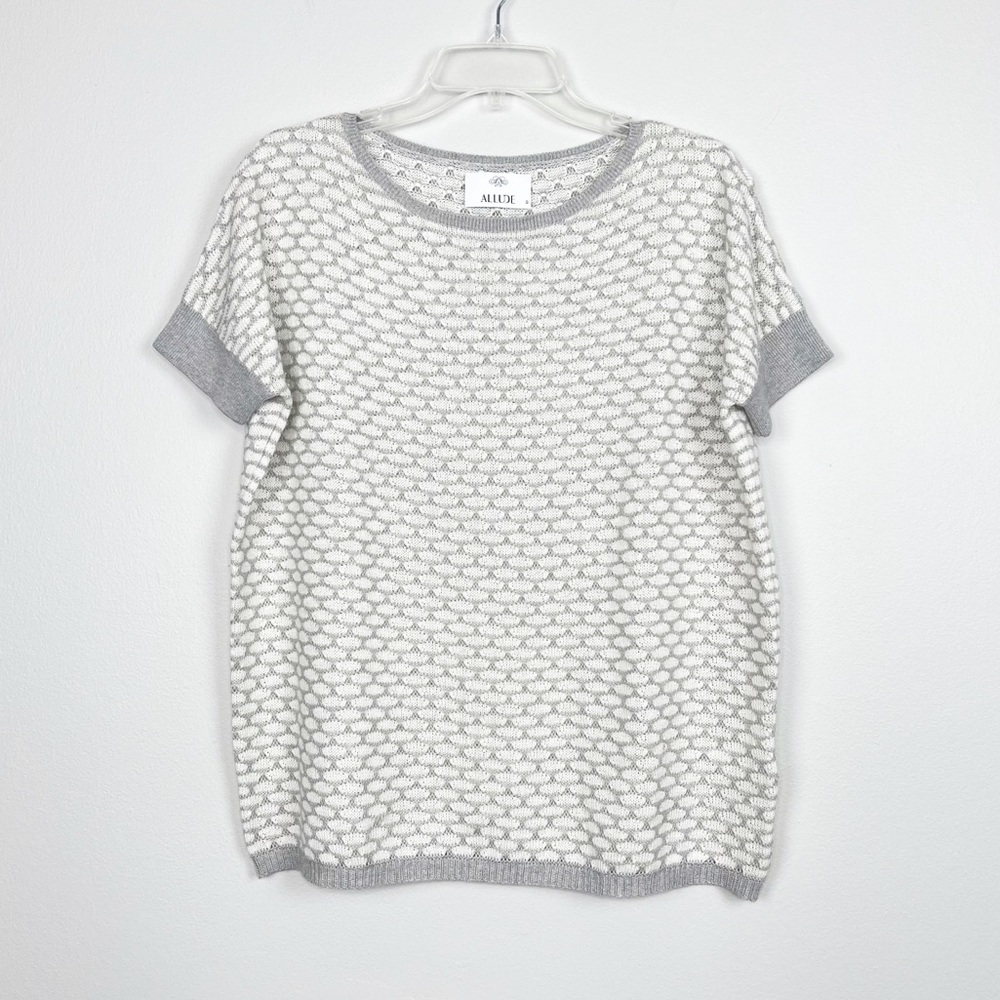 Allude Pointelle Knit Pullover Cashmere Blend Short Sleeve Sz M